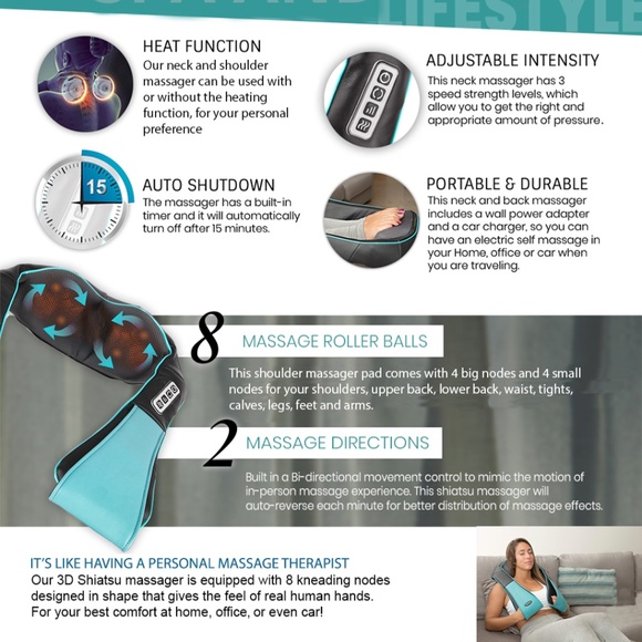 !!! NEW IN BOX - HOME and Car - Shiatsu Neck & Back Shoulder Massager with HEAT - Picture 4 of 5